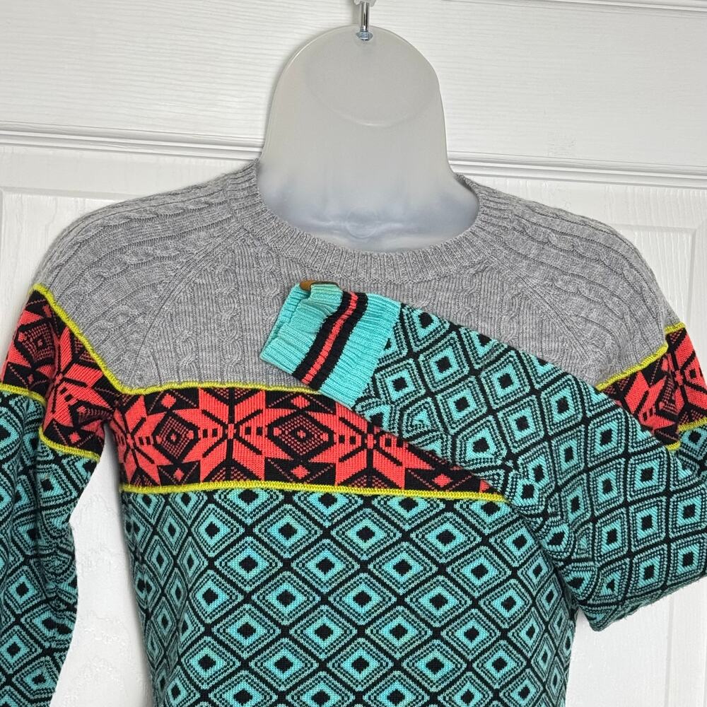 Neve Merino Wool Ski Sweater Cable Knit Nordic Geometric Crewneck Small - Picture 4 of 13